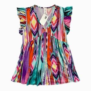 Boho Burst Ruffle Sleeve Top